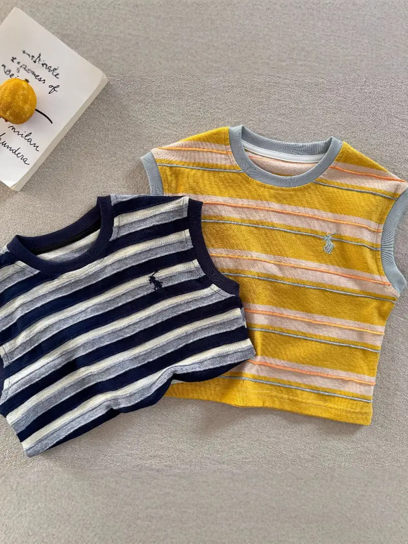 Children Striped T-Shirt Set Navy Yellow 2025