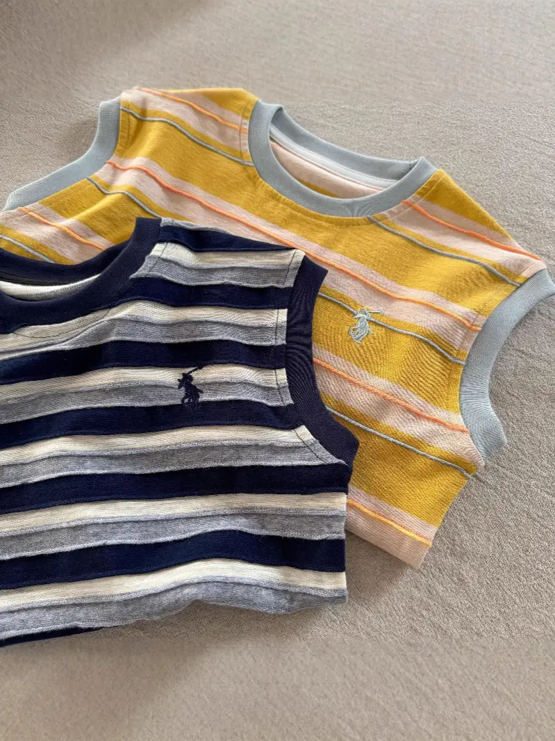 Children Striped T-Shirt Set Navy Yellow 2025