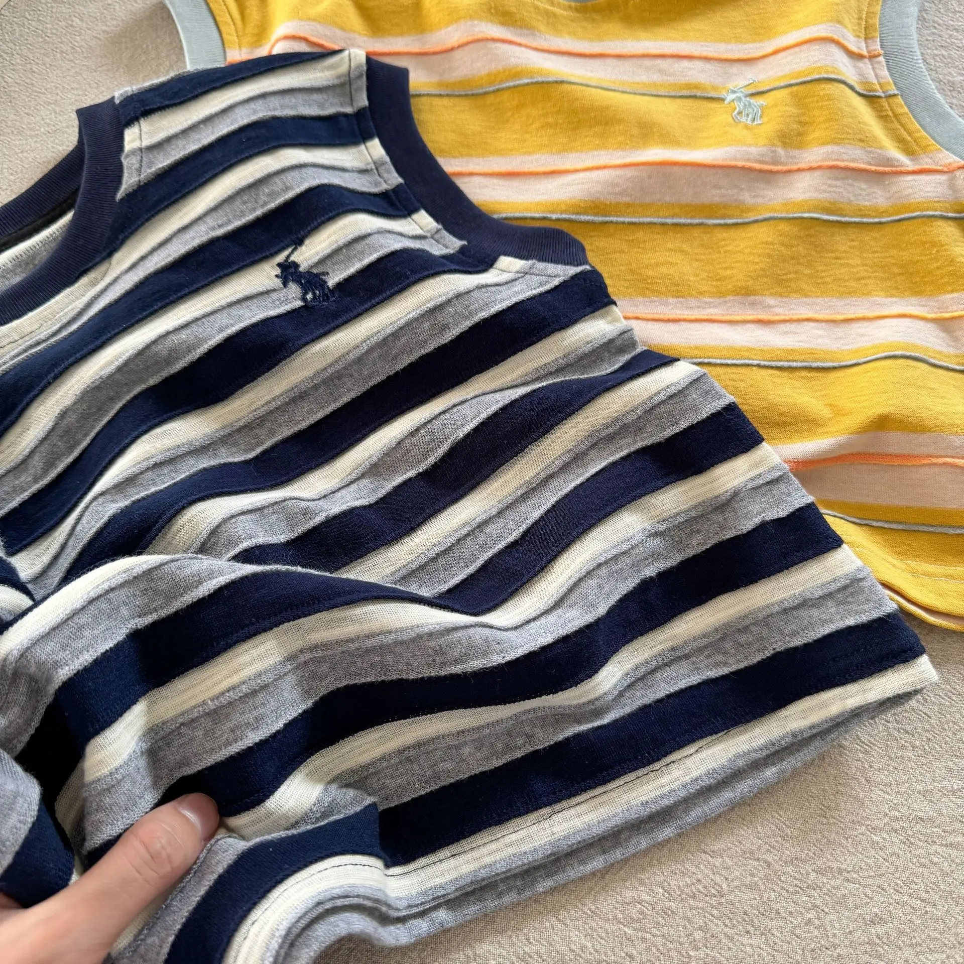 Children Striped T-Shirt Set Navy Yellow 2025 — feature 3