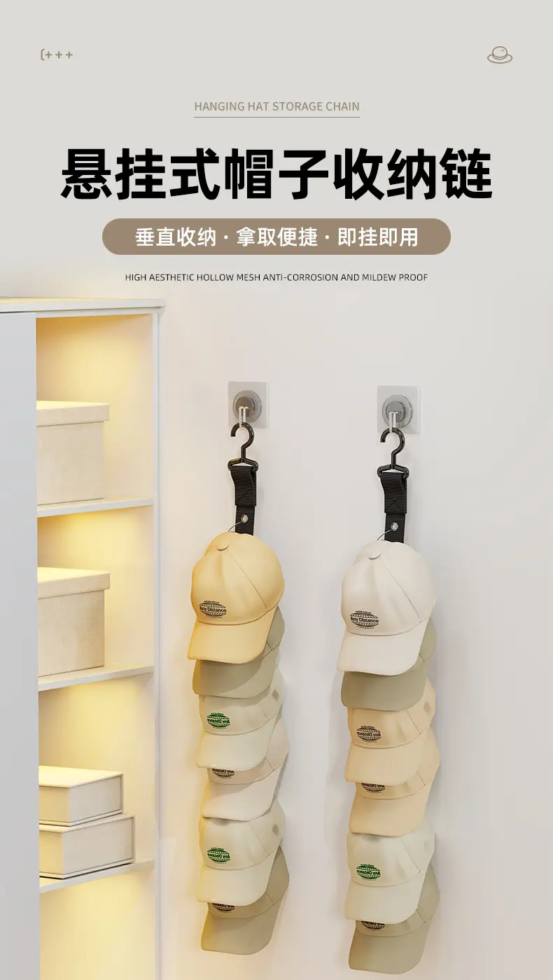 No-Drill Hat & Cap Hook Organizer for Door or Wardrobe — feature 1