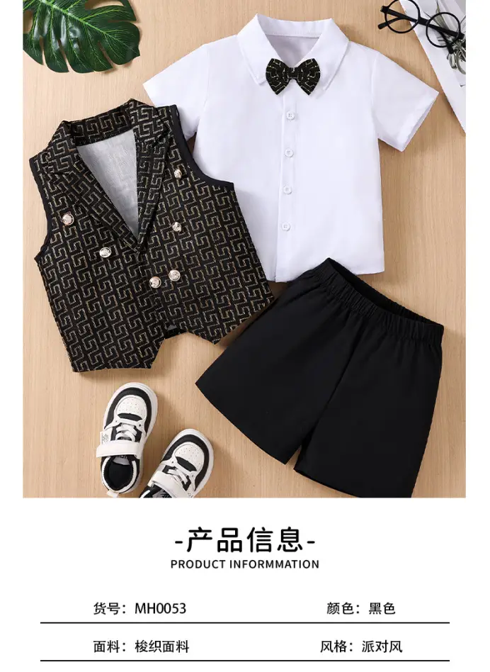 European American Cross-Border Men Dress Vest Shirt Shorts Set — feature 2