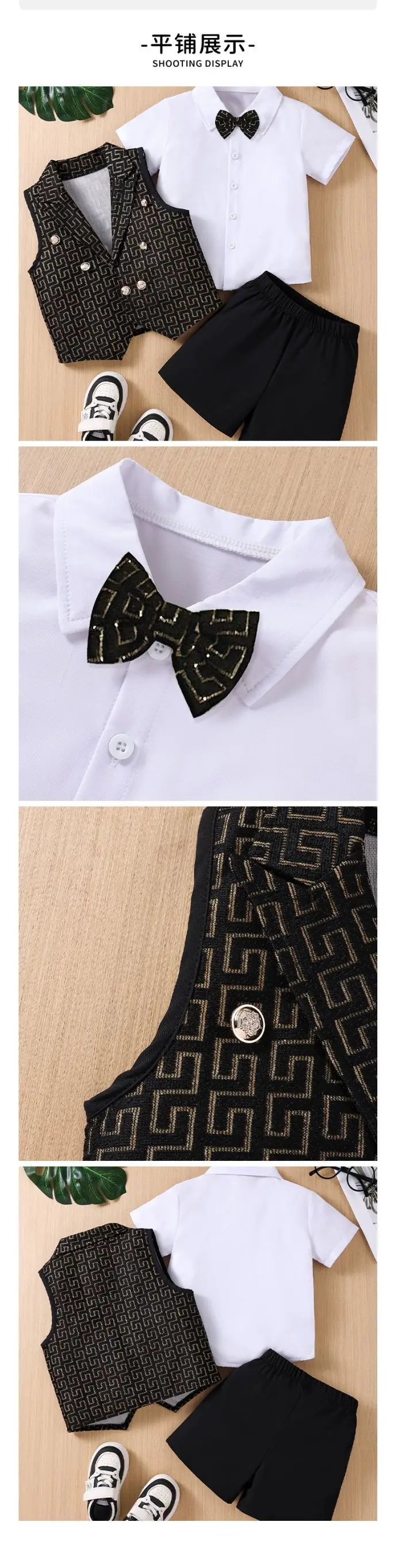 European American Cross-Border Men Dress Vest Shirt Shorts Set — feature 6