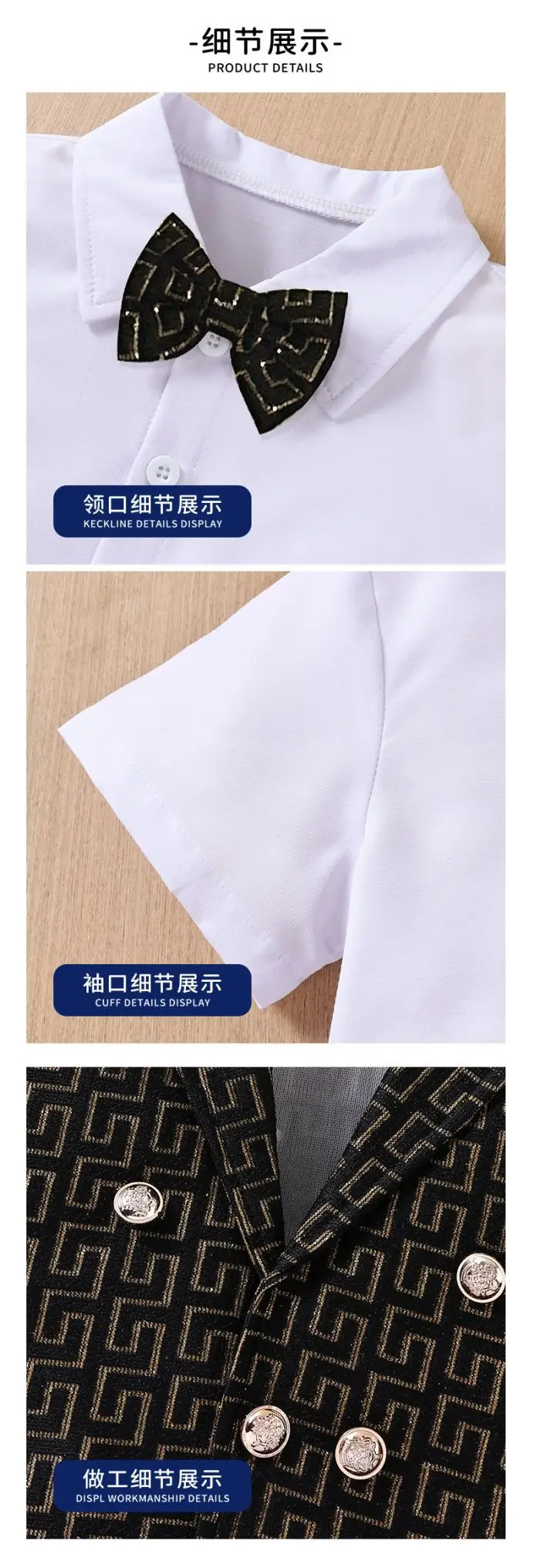 European American Cross-Border Men Dress Vest Shirt Shorts Set — feature 7