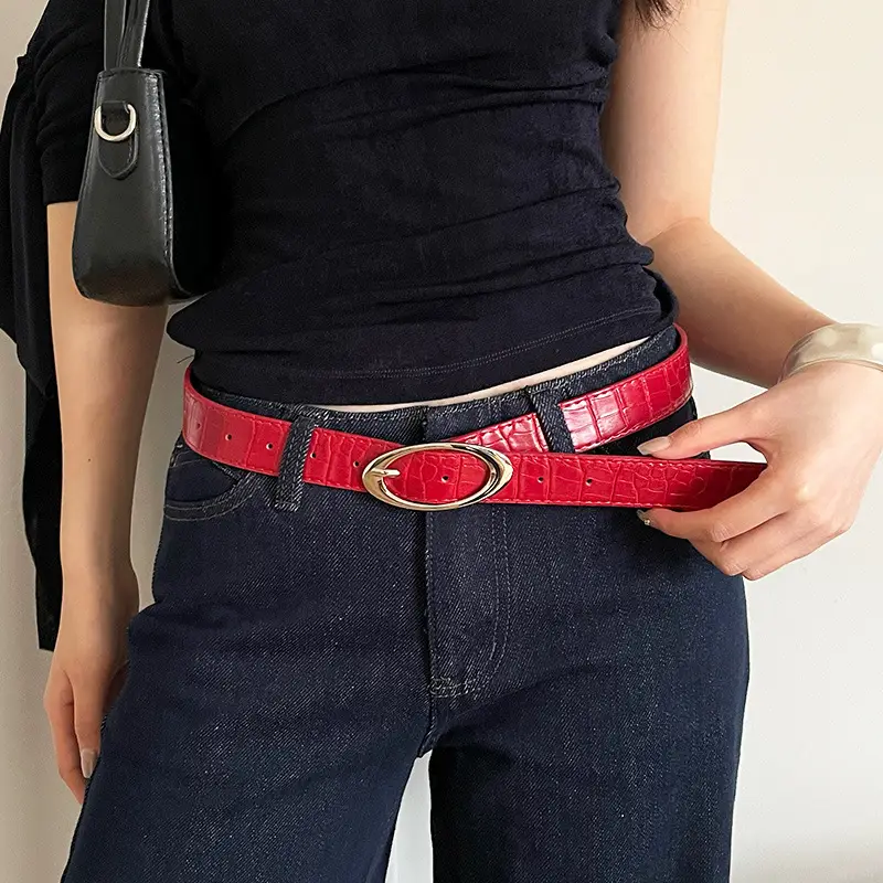 High-End Red Belt for Women Slim Girdle Jeans Belt - Image 11