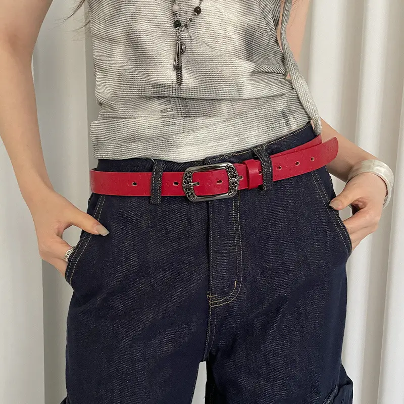 High-End Red Belt for Women Slim Girdle Jeans Belt - Image 12
