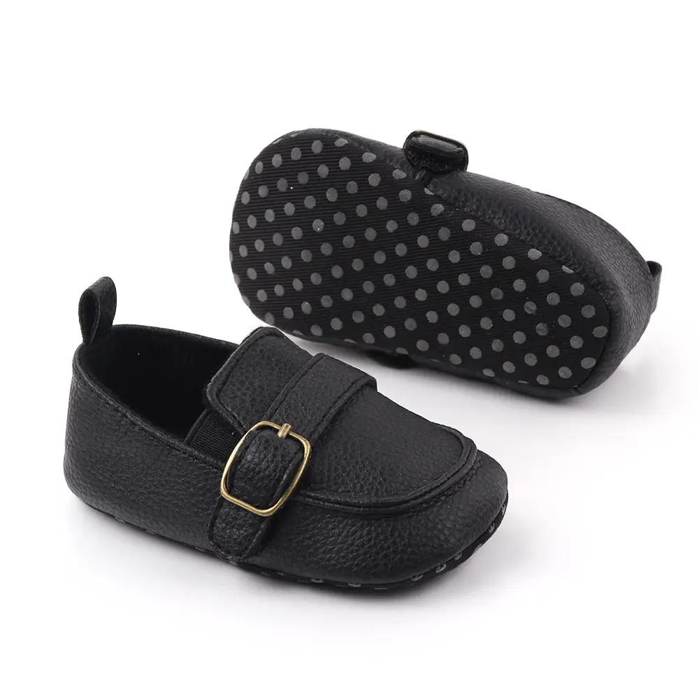 Brown Leather Toddler Shoes with Metal Buckle