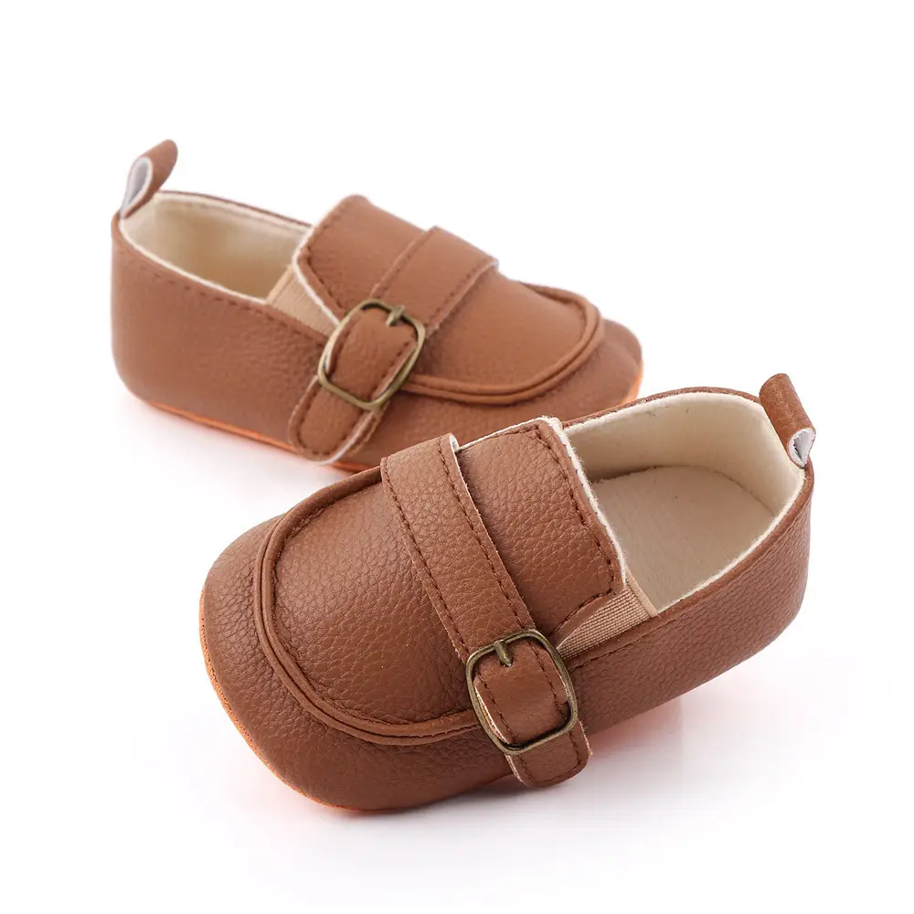 Brown Leather Toddler Shoes with Metal Buckle