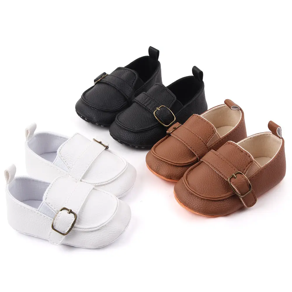 Brown Leather Toddler Shoes with Metal Buckle — feature 2