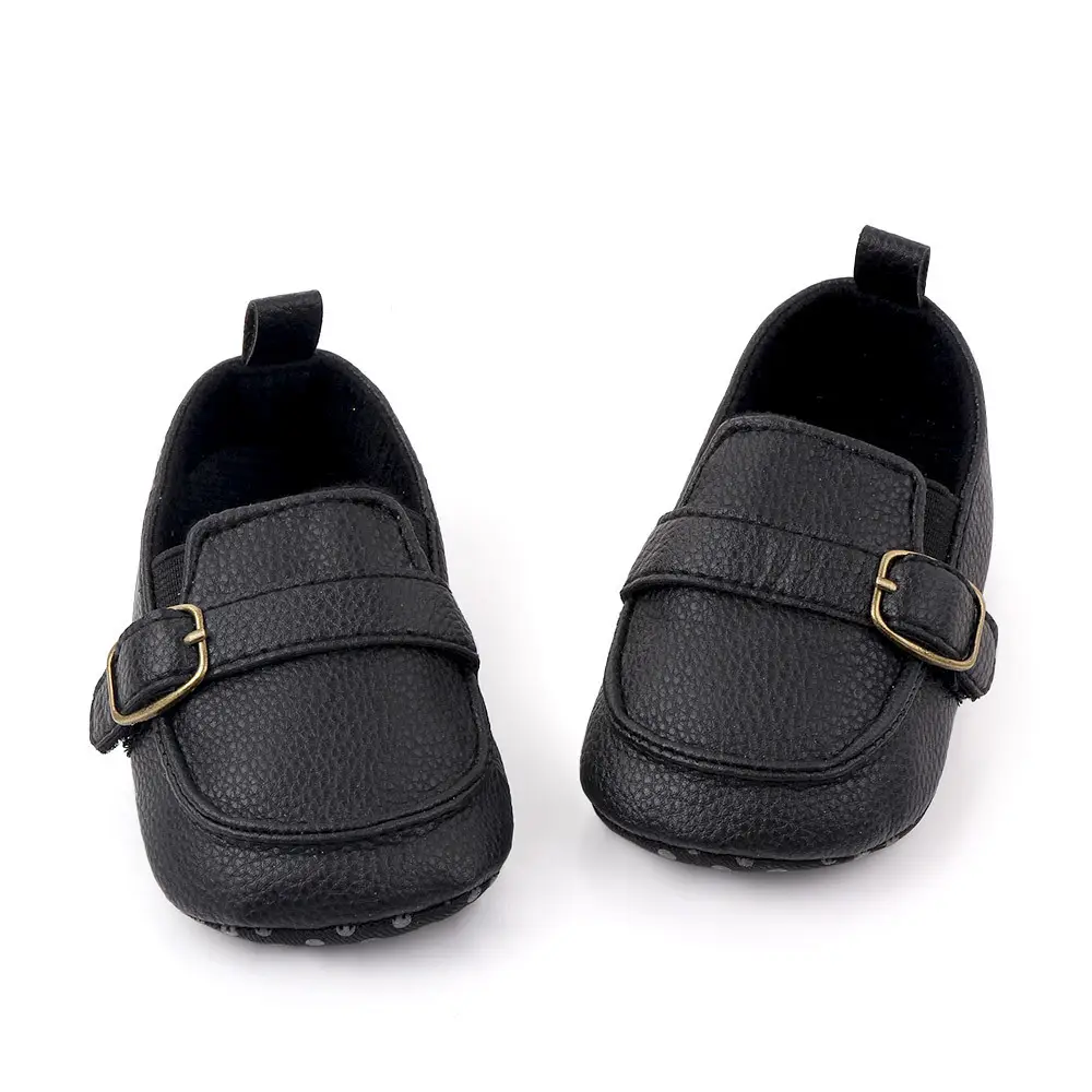 Brown Leather Toddler Shoes with Metal Buckle — feature 3
