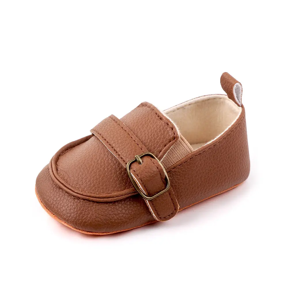Brown Leather Toddler Shoes with Metal Buckle