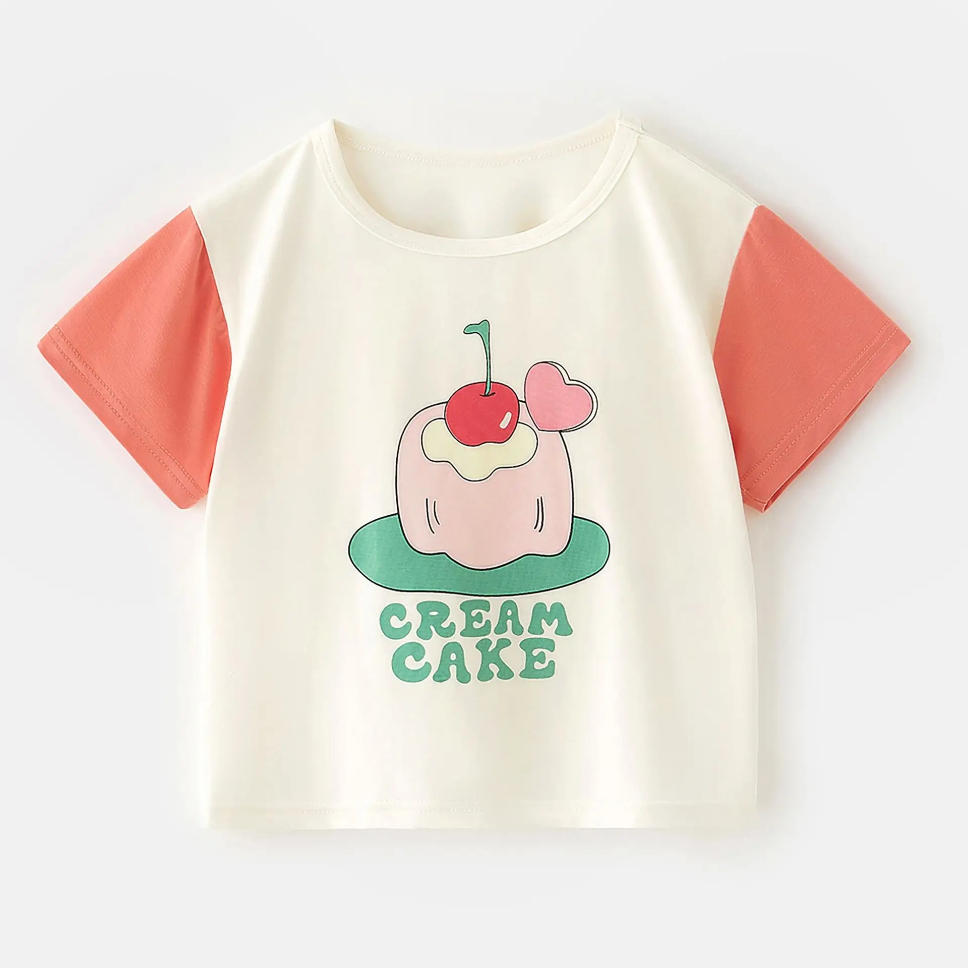 Baby's Cream Cake T-Shirt White Orange Short Sleeve