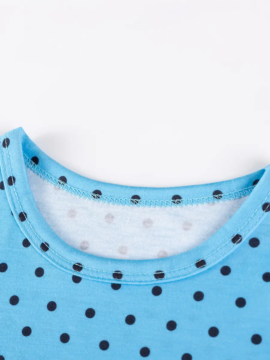 Cute Cat Print Girls Summer Dress Blue Peasant Skirt - Image 3