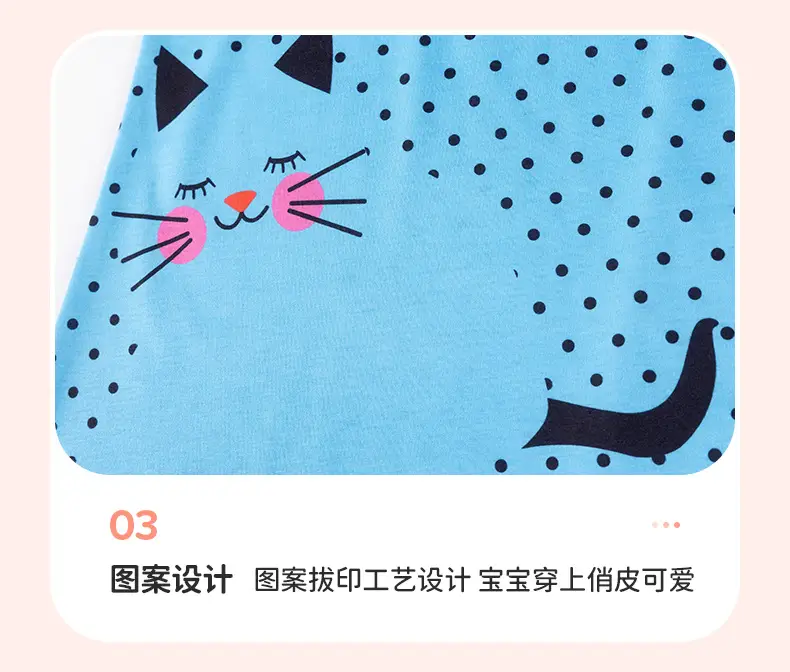 Cute Cat Print Girls Summer Dress Blue Peasant Skirt — feature 11