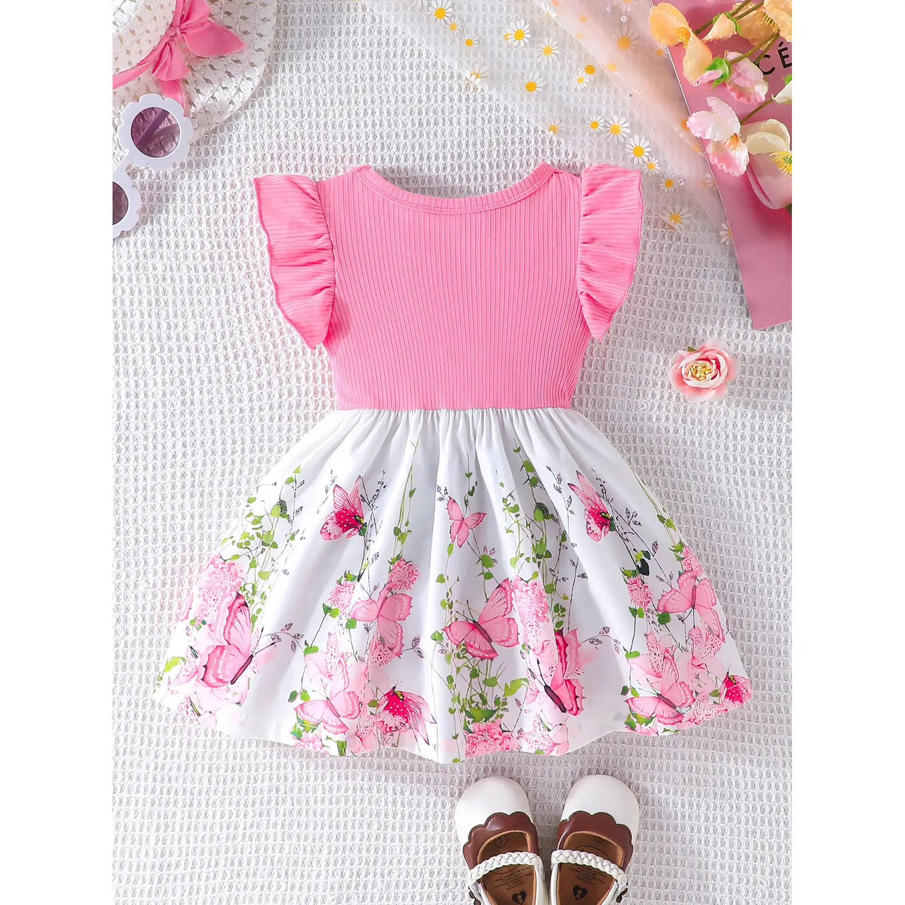 Green Bow Butterfly Print Baby Dress for Girls - Image 11