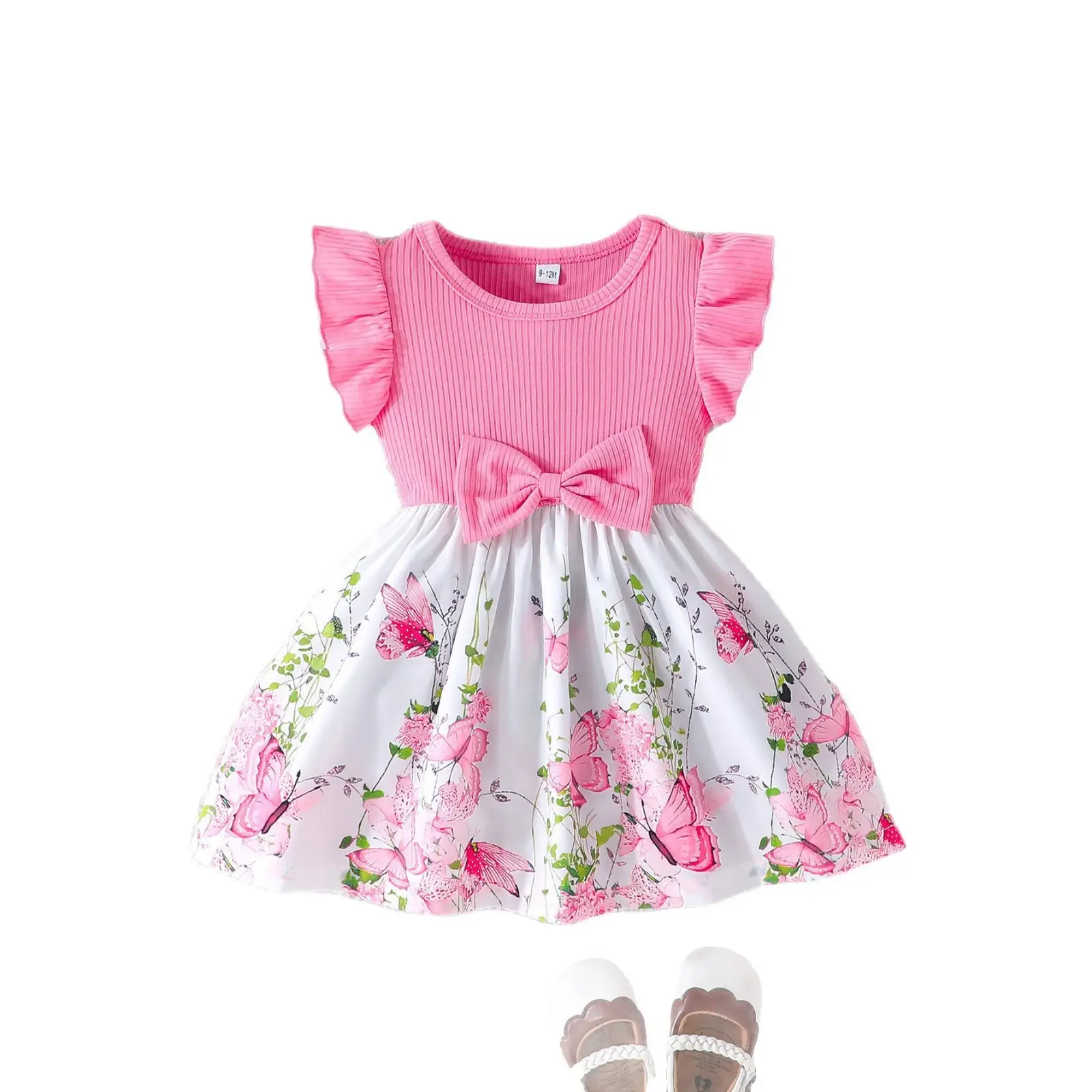 Green Bow Butterfly Print Baby Dress for Girls - Image 14