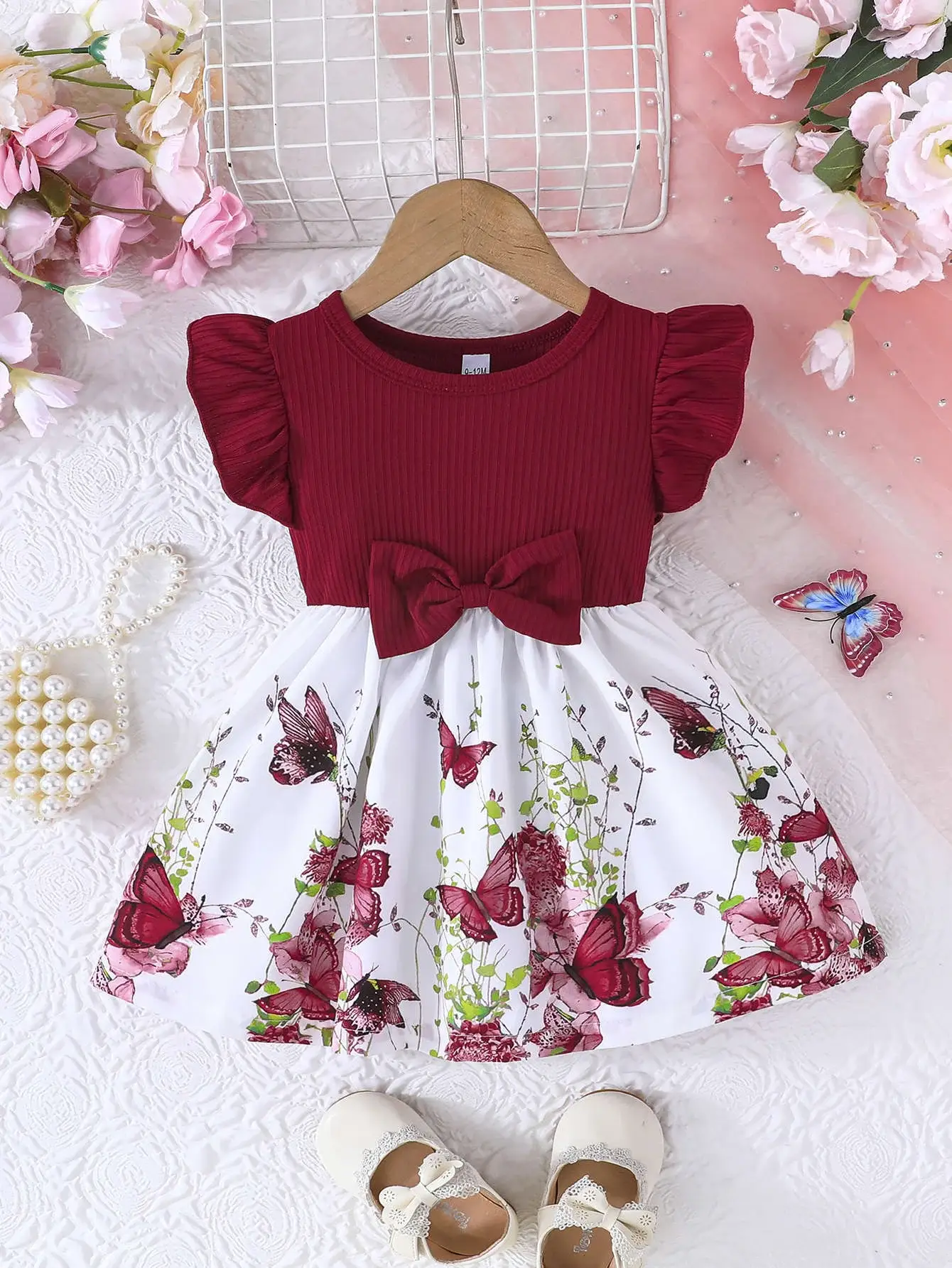 Green Bow Butterfly Print Baby Dress for Girls — feature 12