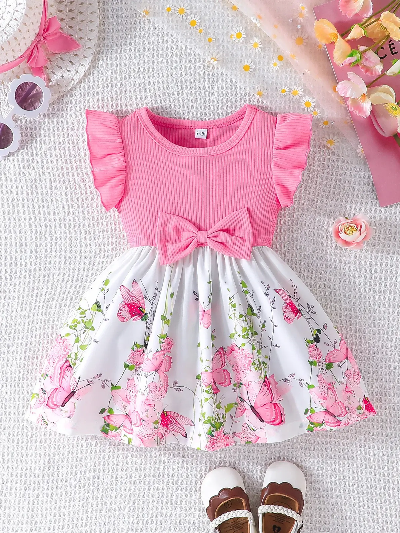 Green Bow Butterfly Print Baby Dress for Girls — feature 17