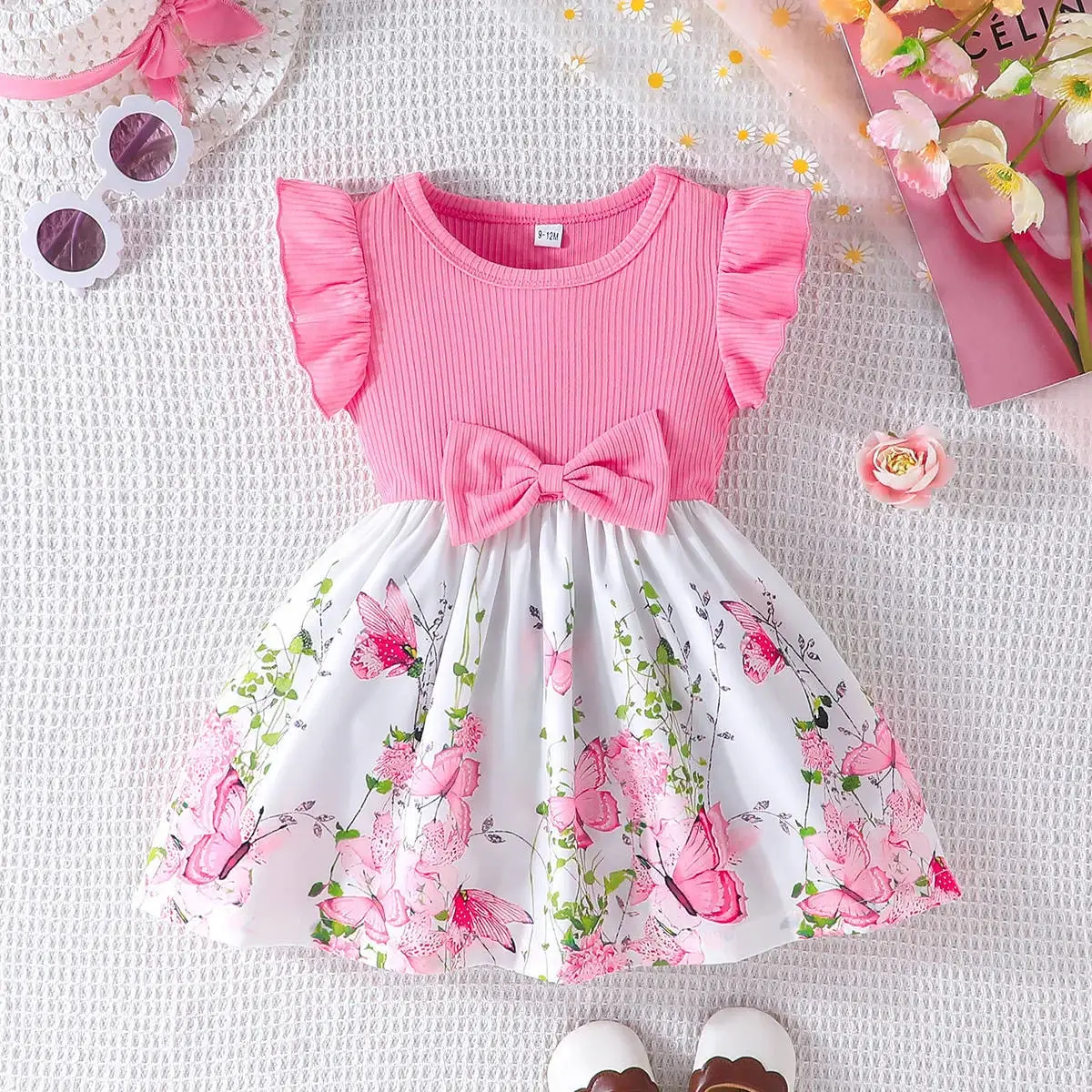 Green Bow Butterfly Print Baby Dress for Girls — feature 18