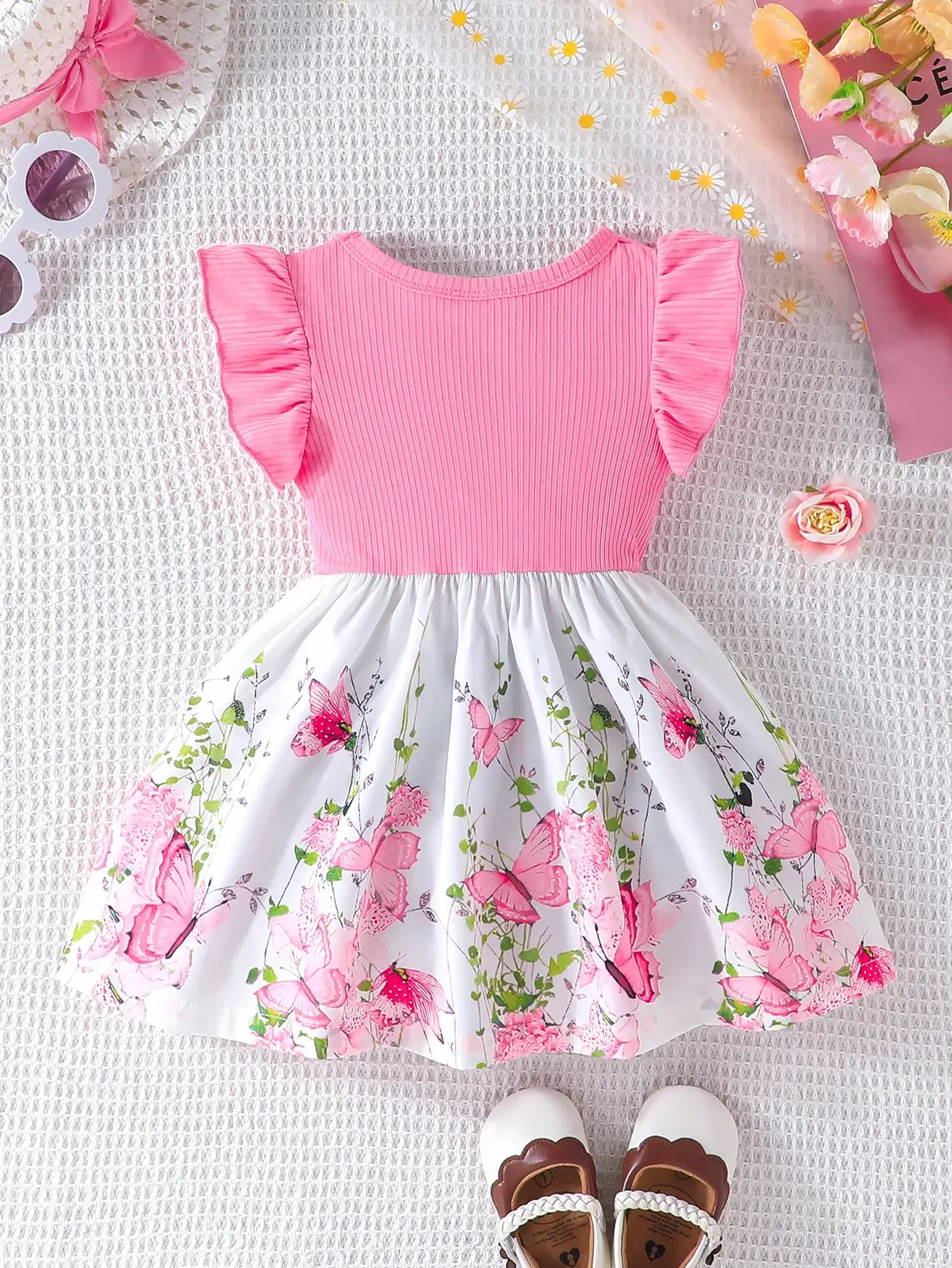 Green Bow Butterfly Print Baby Dress for Girls — feature 21