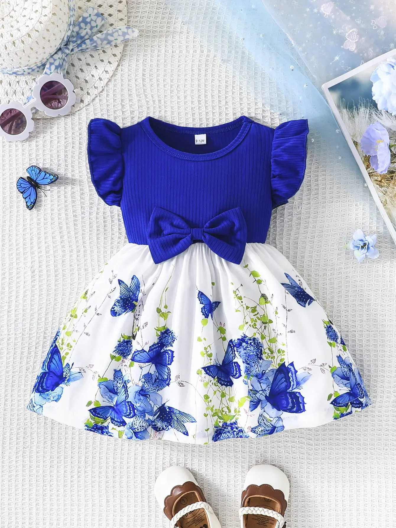 Green Bow Butterfly Print Baby Dress for Girls — feature 22