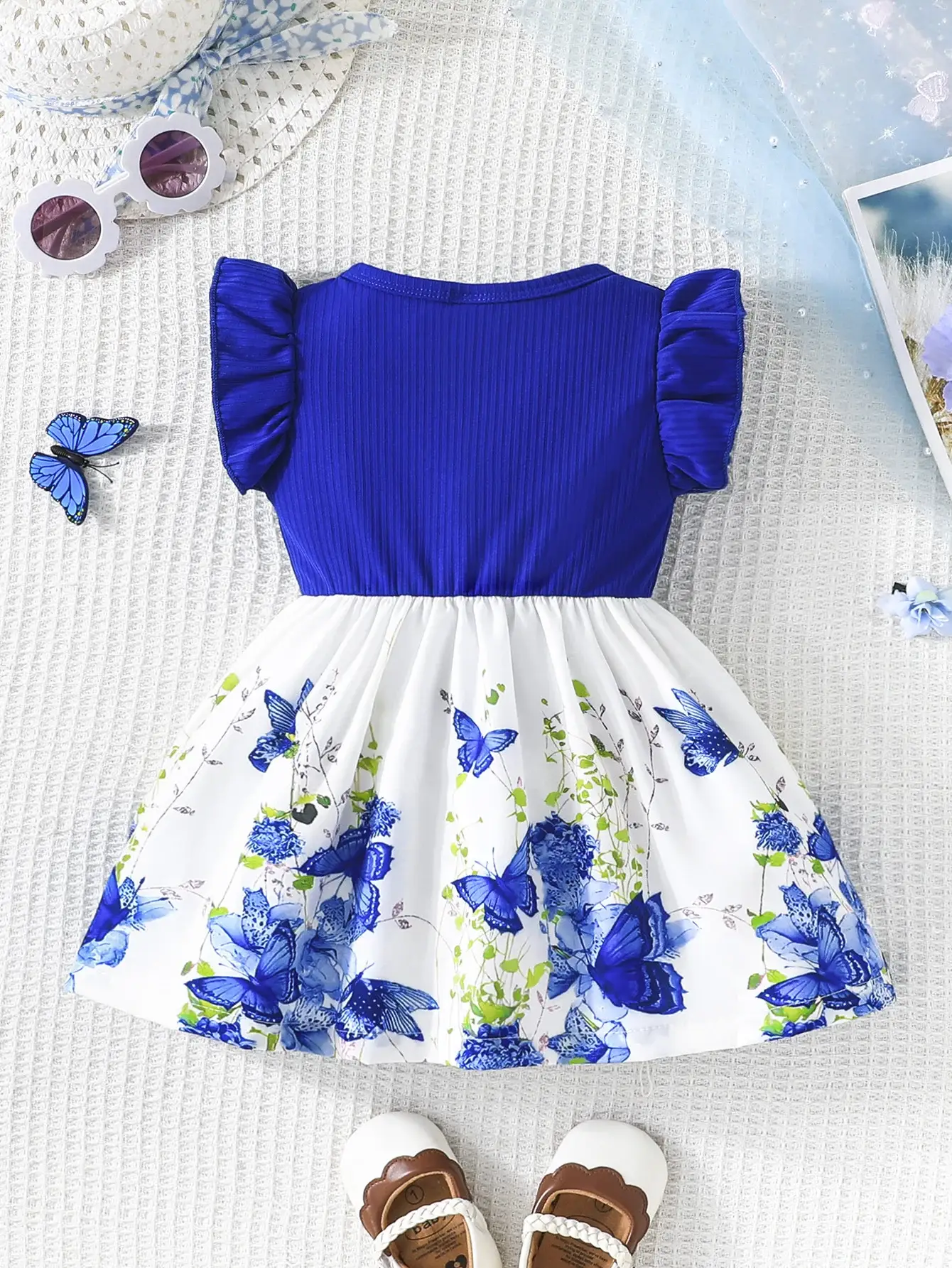 Green Bow Butterfly Print Baby Dress for Girls — feature 25