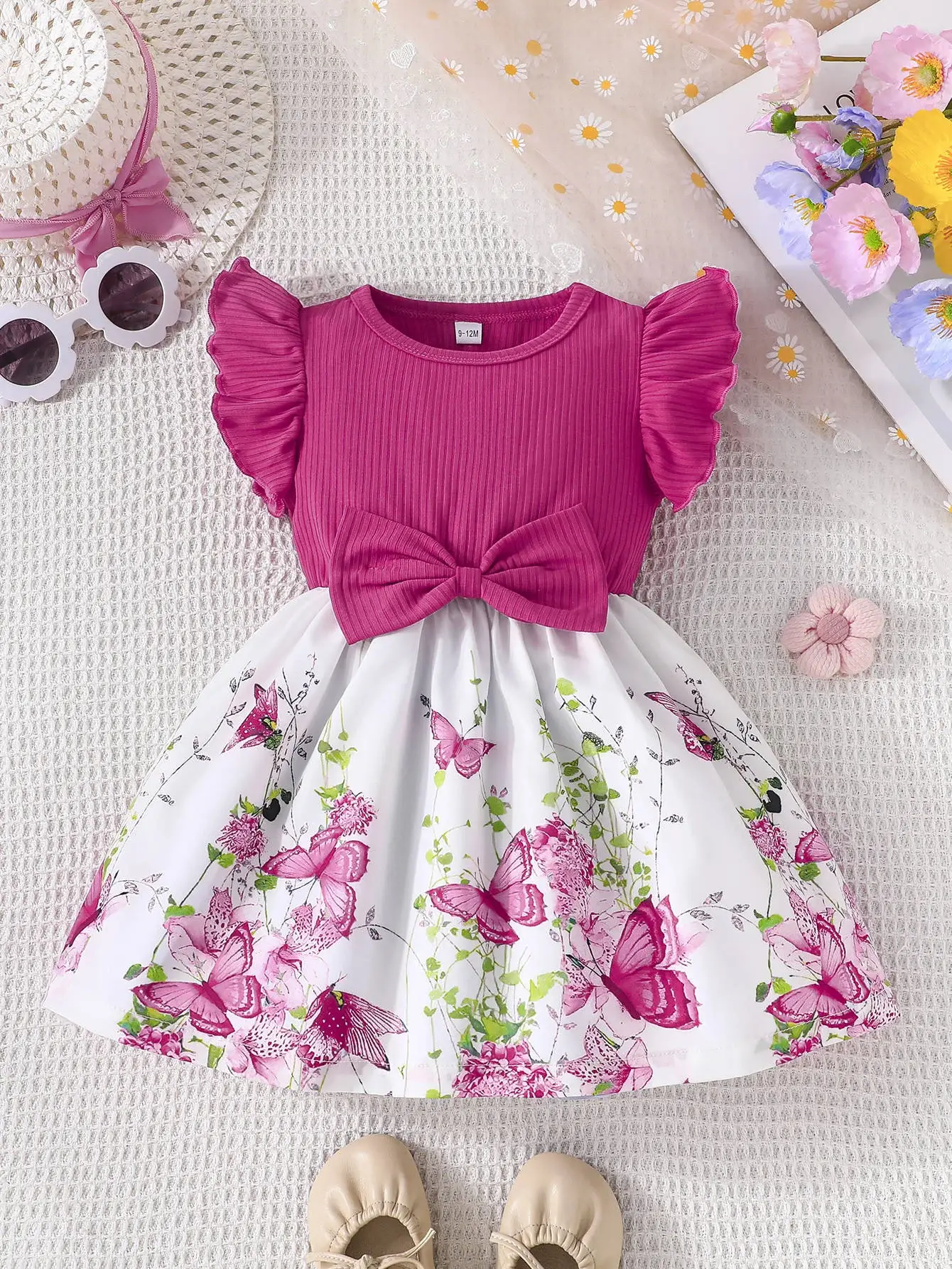 Green Bow Butterfly Print Baby Dress for Girls — feature 26