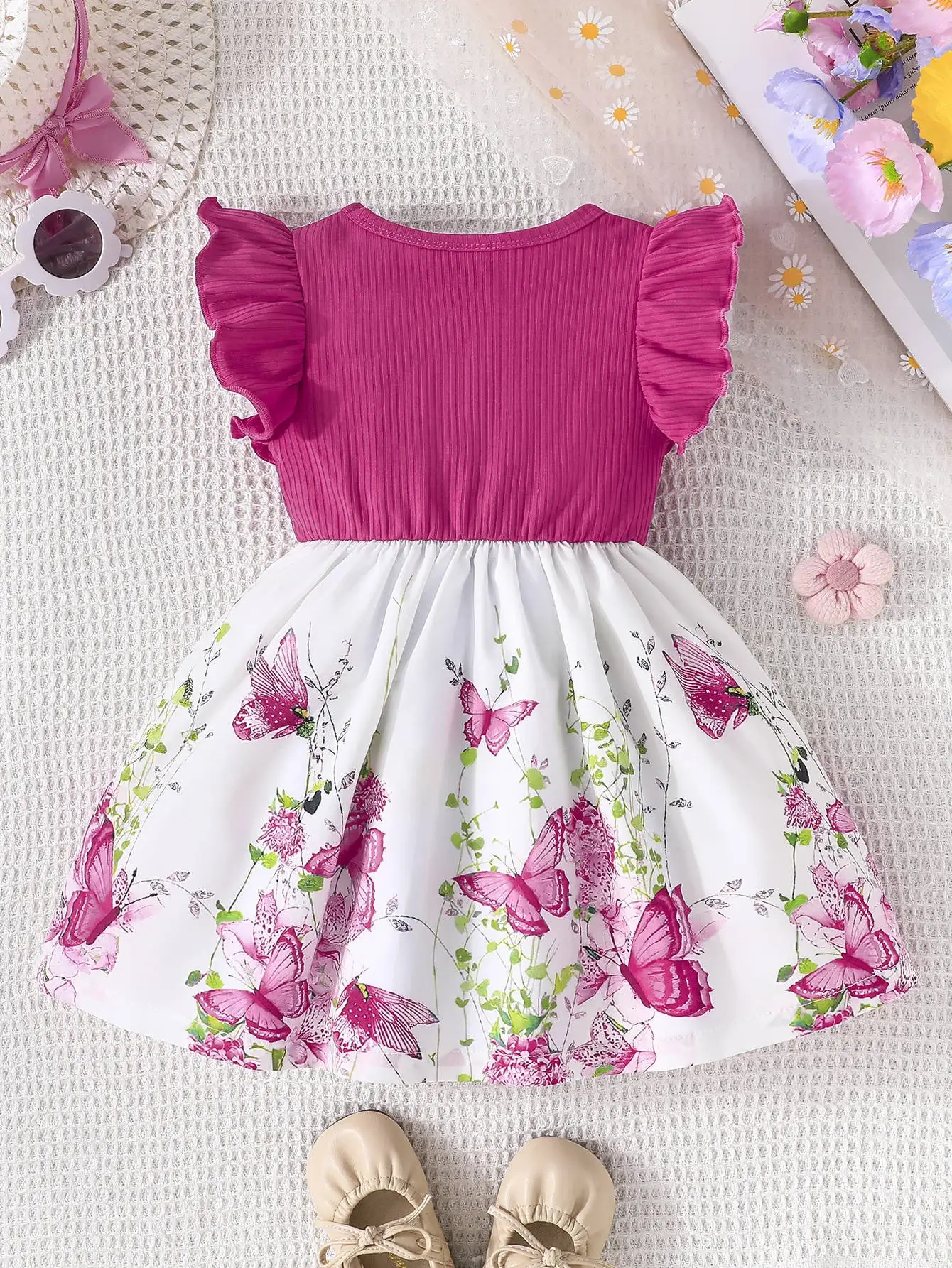 Green Bow Butterfly Print Baby Dress for Girls — feature 28