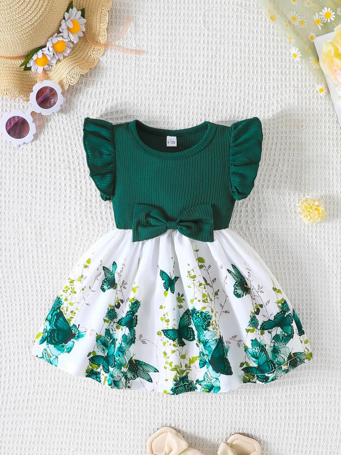 Green Bow Butterfly Print Baby Dress for Girls — feature 29