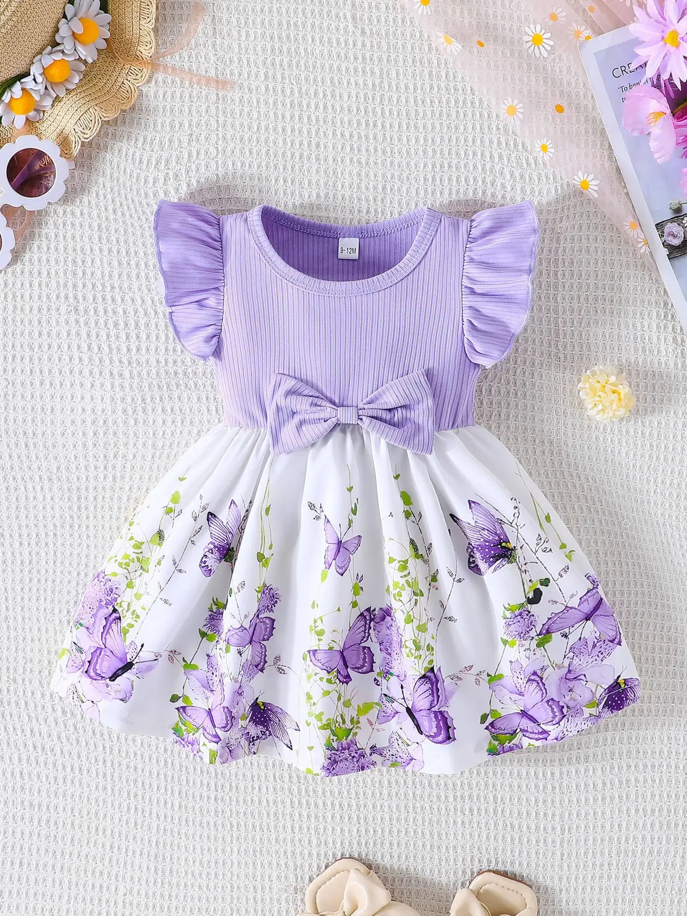 Green Bow Butterfly Print Baby Dress for Girls — feature 33