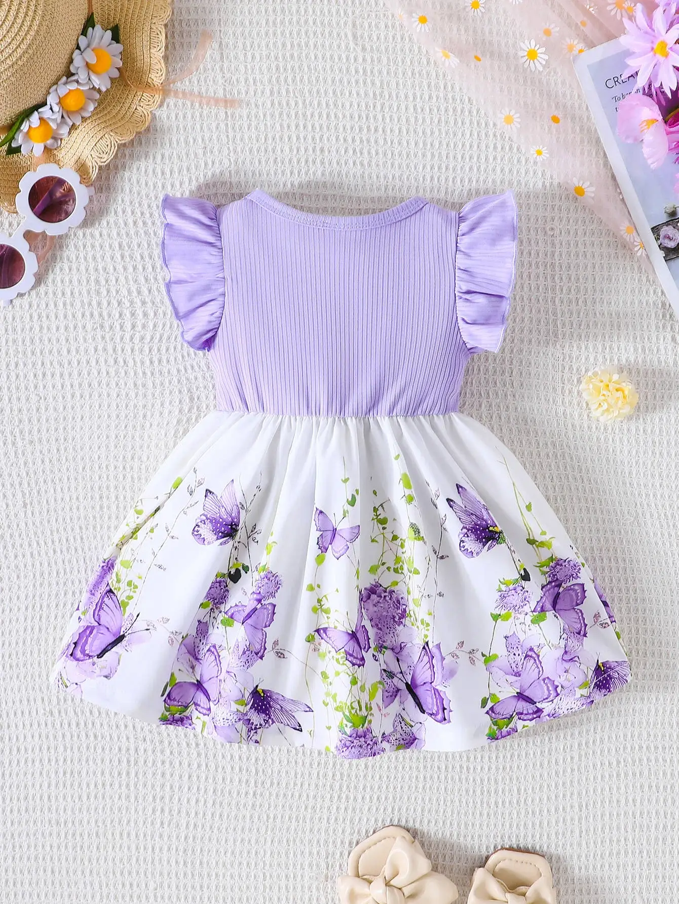Green Bow Butterfly Print Baby Dress for Girls — feature 36
