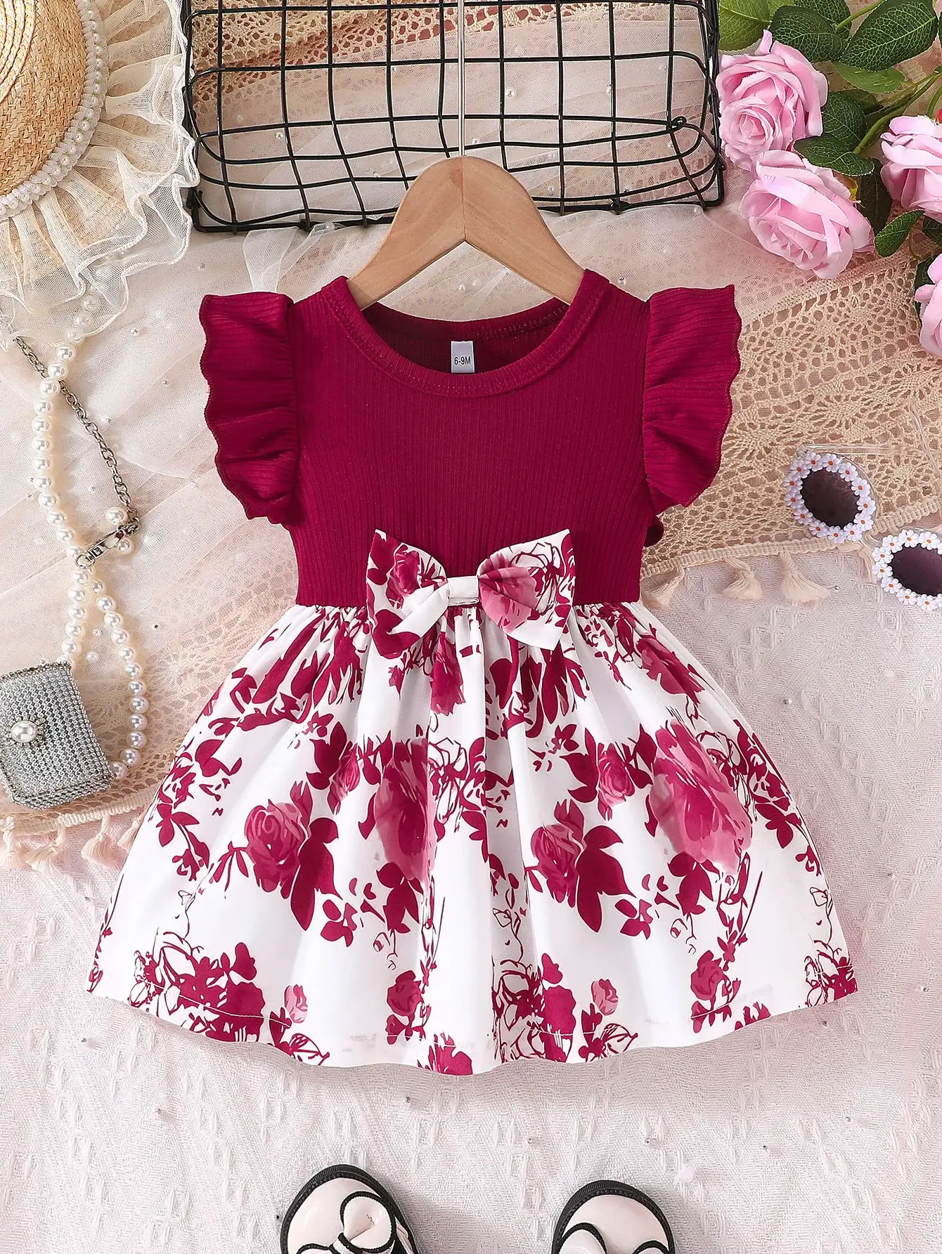 Green Bow Butterfly Print Baby Dress for Girls — feature 8