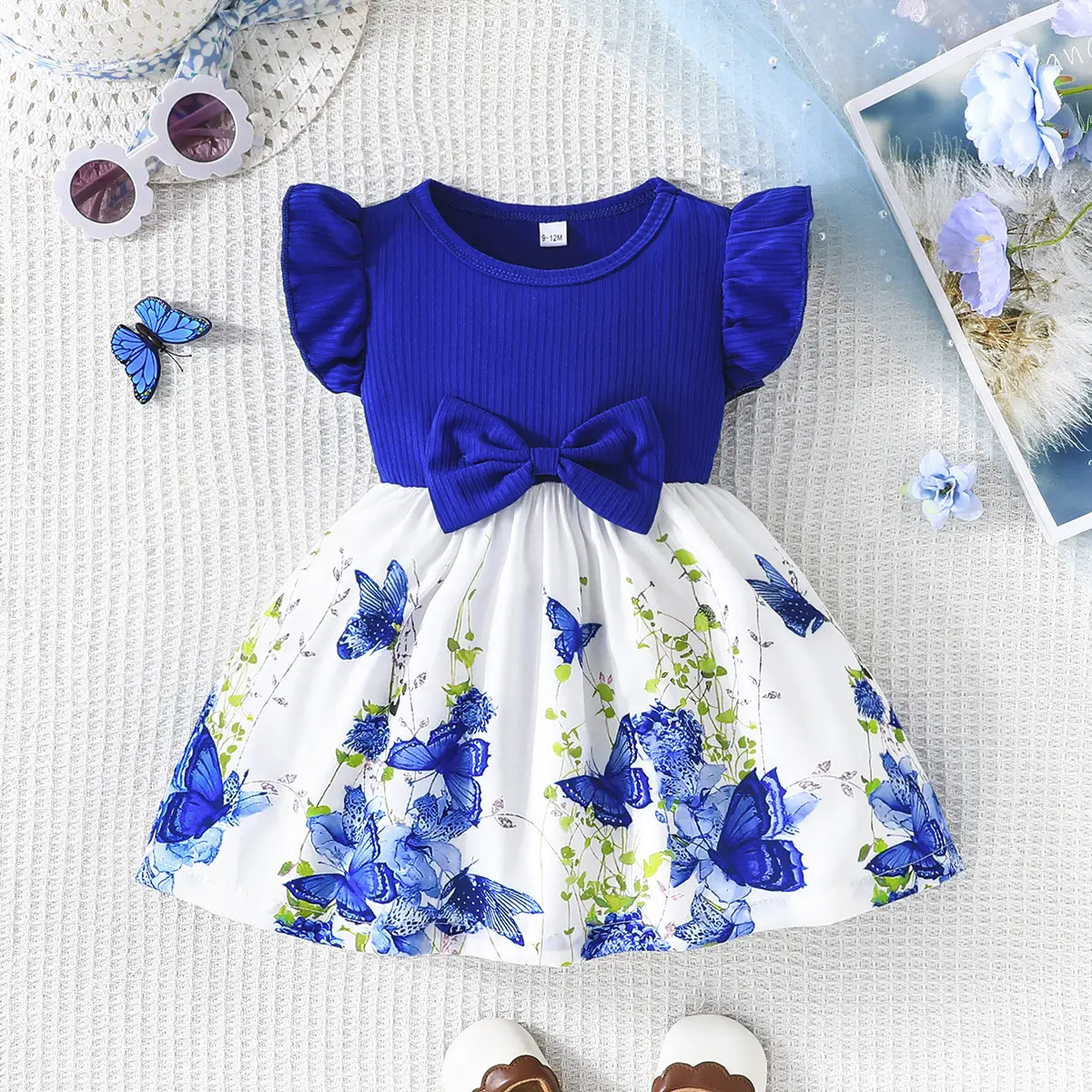 Green Bow Butterfly Print Baby Dress for Girls - Image 2