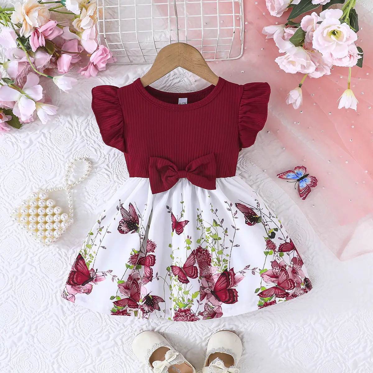 Green Bow Butterfly Print Baby Dress for Girls - Image 4