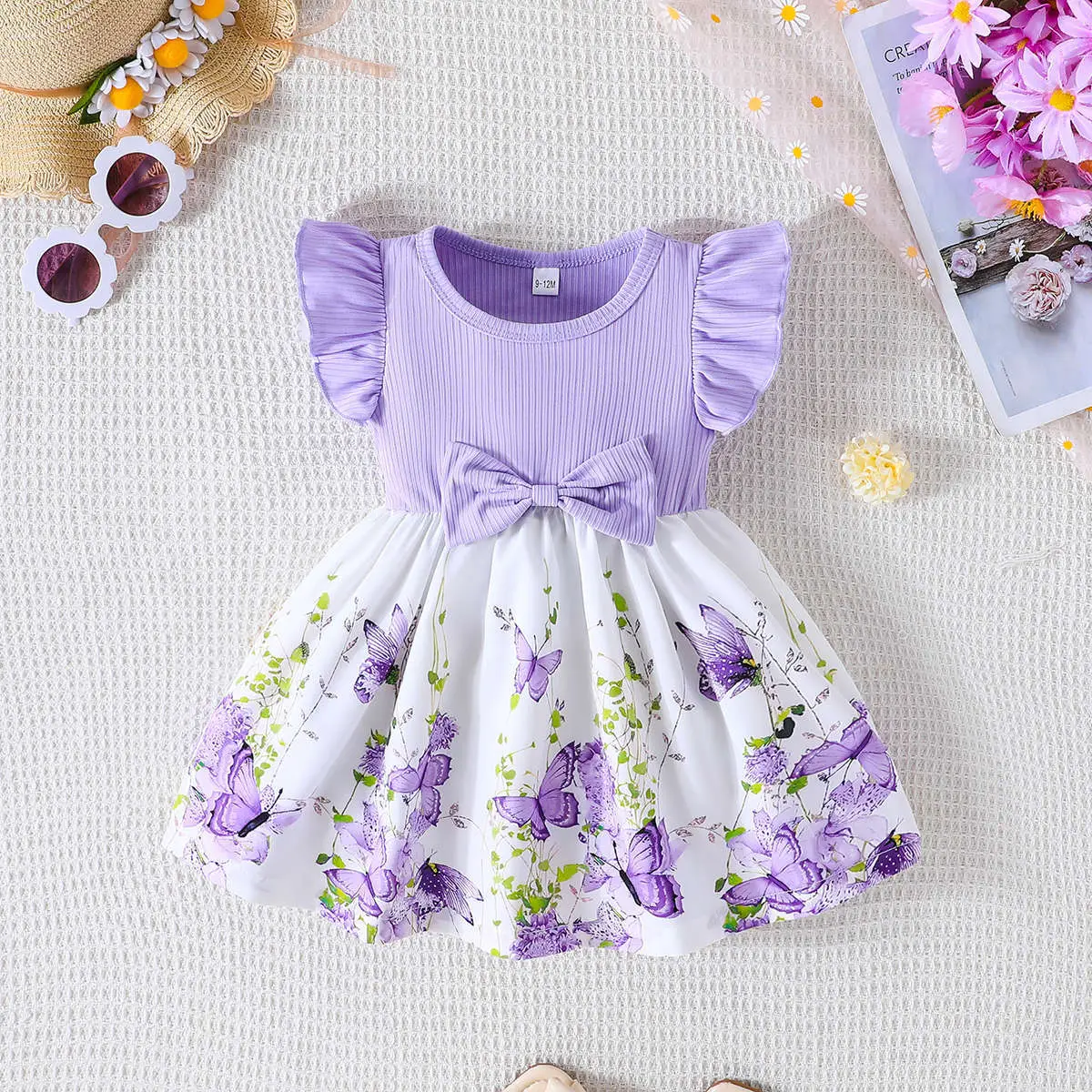 Green Bow Butterfly Print Baby Dress for Girls - Image 7