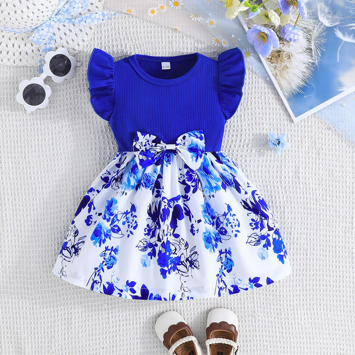 Green Bow Butterfly Print Baby Dress for Girls - Image 8