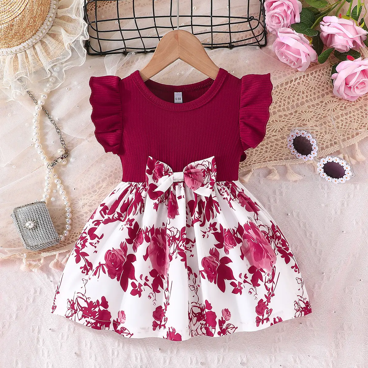 Green Bow Butterfly Print Baby Dress for Girls - Image 9