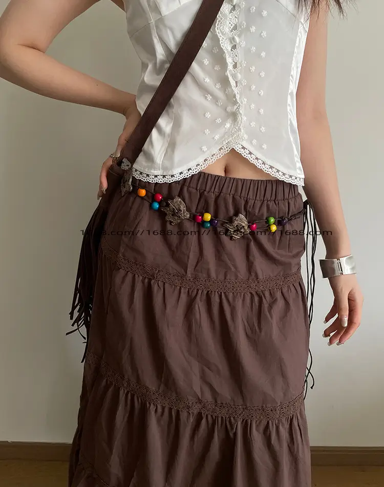 White Woven Belt with Flower Beaded Design for Women — feature 14