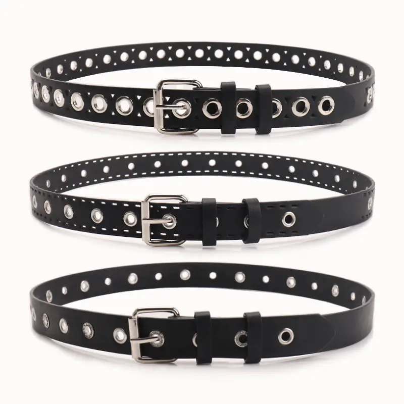 Women's Black Leather Belt with Silver Buckle - Image 6