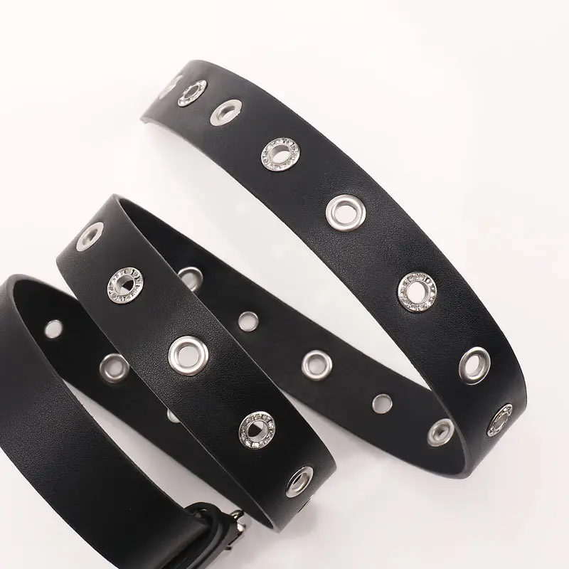 Women's Black Leather Belt with Silver Buckle - Image 7