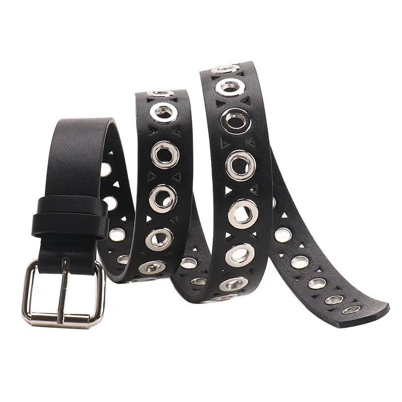 Women's Black Leather Belt with Silver Buckle - Image 8