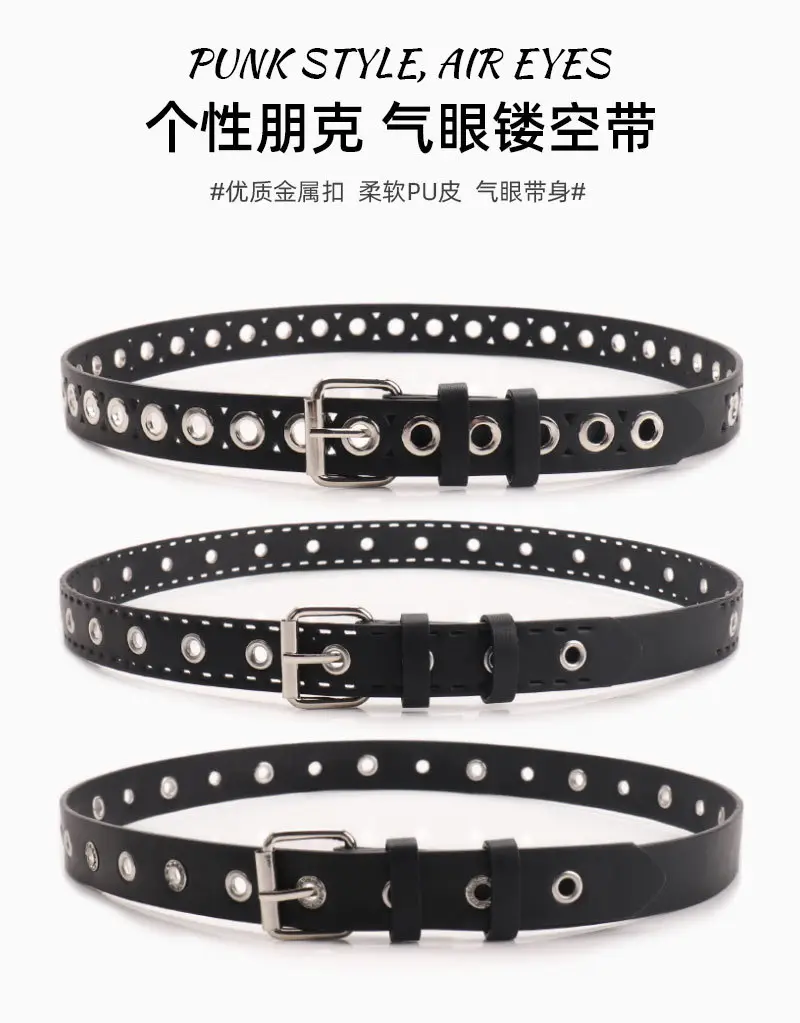 Women's Black Leather Belt with Silver Buckle — feature 10