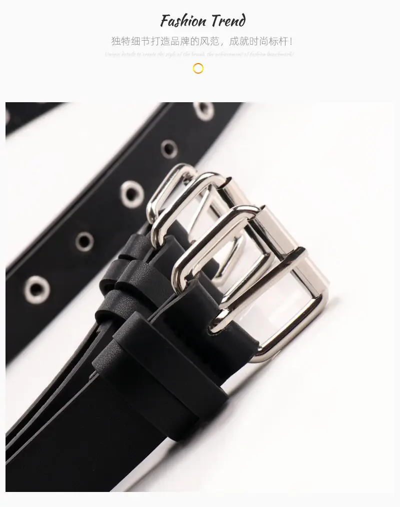 Women's Black Leather Belt with Silver Buckle — feature 11