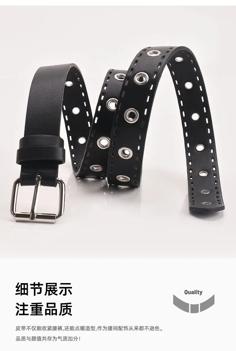 Women's Black Leather Belt with Silver Buckle — feature 14