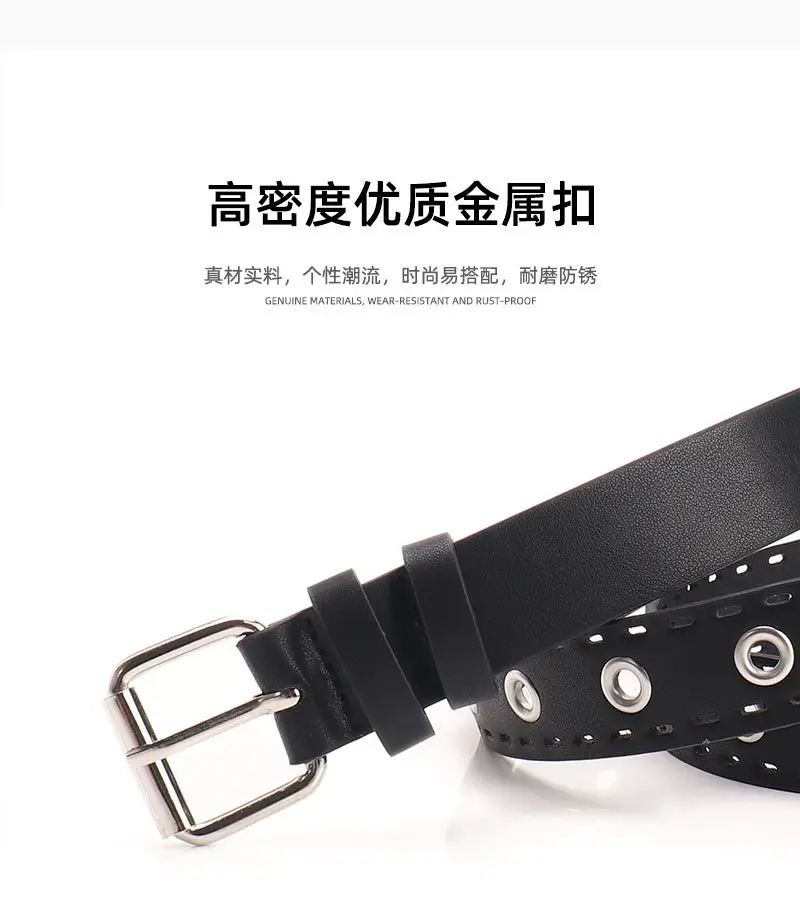 Women's Black Leather Belt with Silver Buckle — feature 15