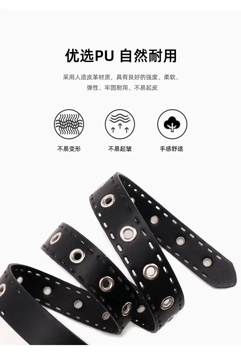 Women's Black Leather Belt with Silver Buckle — feature 16