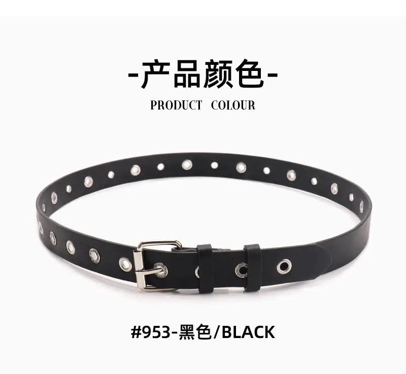 Women's Black Leather Belt with Silver Buckle — feature 18