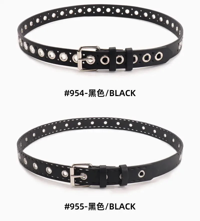 Women's Black Leather Belt with Silver Buckle — feature 19