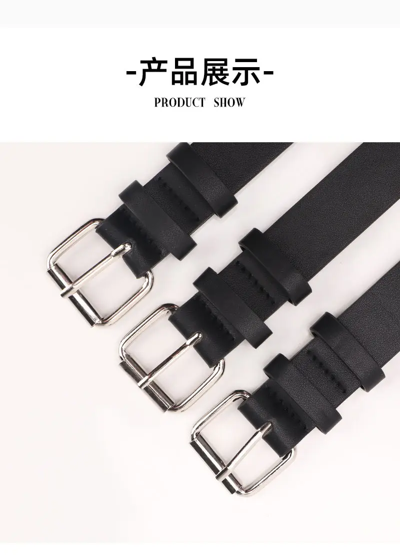 Women's Black Leather Belt with Silver Buckle — feature 20