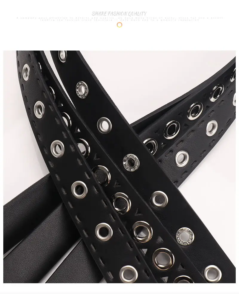 Women's Black Leather Belt with Silver Buckle — feature 22
