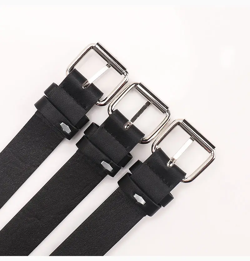 Women's Black Leather Belt with Silver Buckle — feature 24